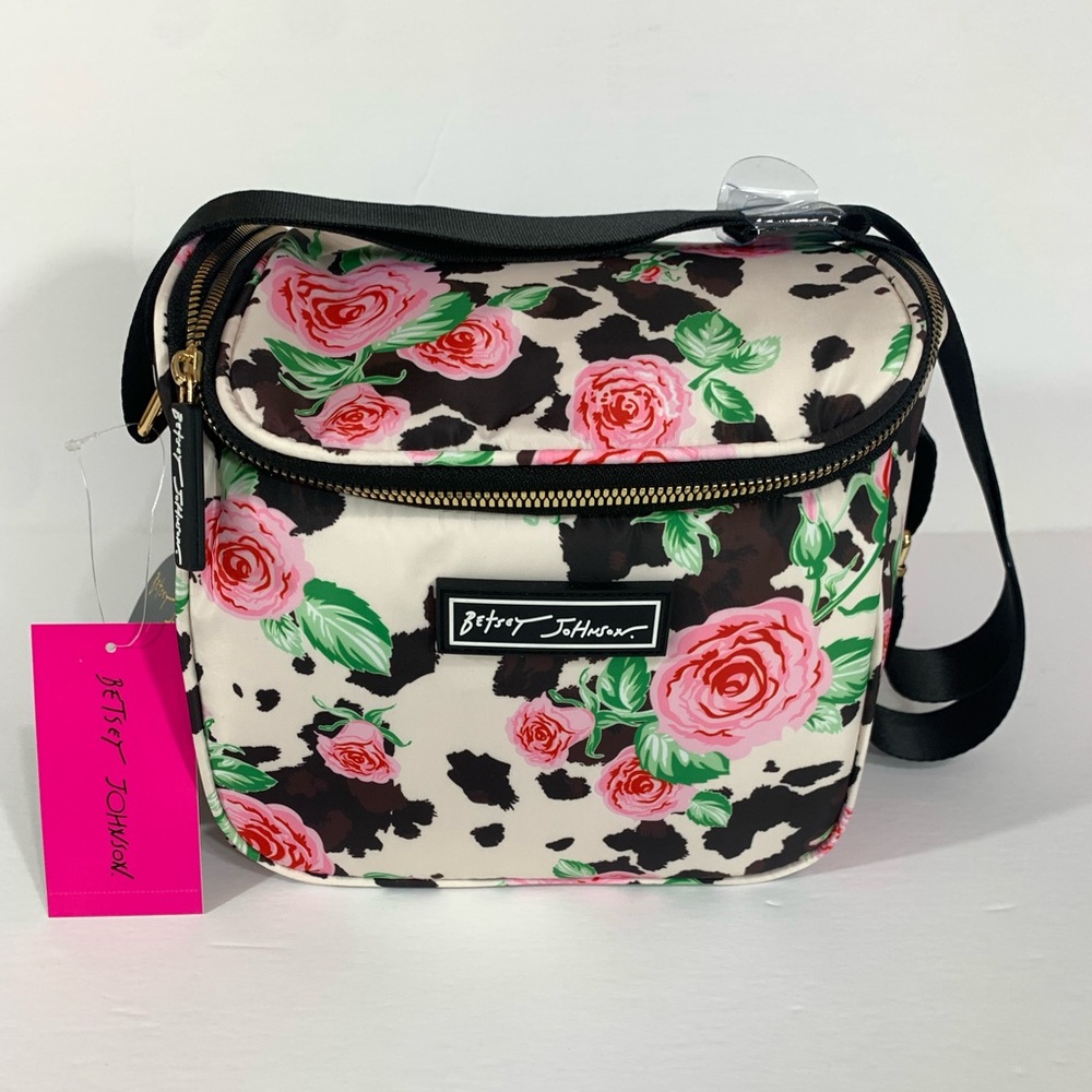 Betsey Johnson Pink Floral Cow Print Insulated Lunch Bag
